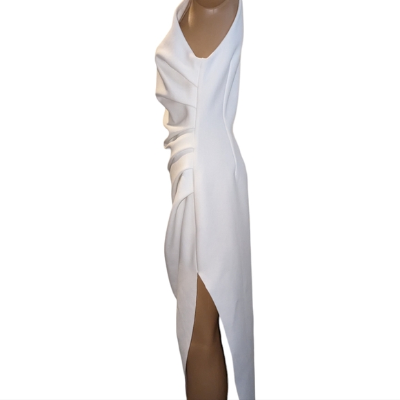 MISHA IDA ruched asymmetric midi dress, size 8 in ivory - Picture 4 of 16